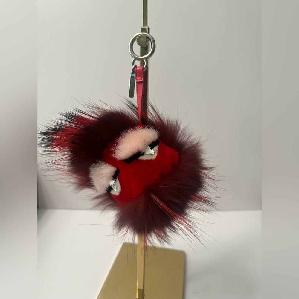 RARE Authentic Fendi fur red monster crystal charm
